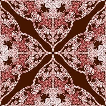 Decorative botanical pattern featuring thistles, intricate scrolls, and symme Stock Illustration