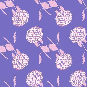 Decorative botany seamless pattern with bloom hydrangea flower ornament. Purp Illustrazione stock