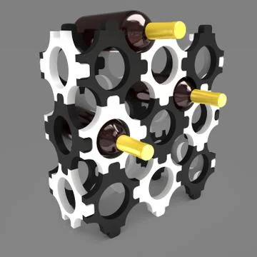 Decorative bottle stand with wine. 3D illustration Stock Illustration