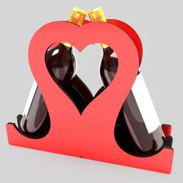 Decorative bottle stand for wine in the form of a heart on a wedding theme. 3D Stock Illustration