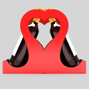 Decorative bottle stand for wine in the form of a heart on a wedding theme. 3D Stock Illustration