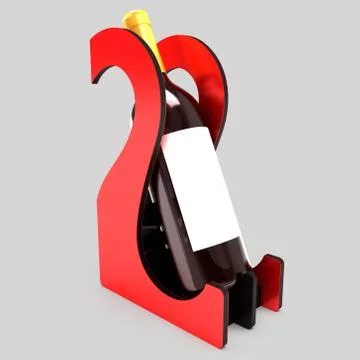 Decorative bottle stand for wine in the form of a heart on a wedding theme. 3D Stock Illustration