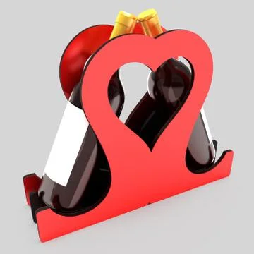 Decorative bottle stand for wine in the form of a heart on a wedding theme. 3D Stock Illustration