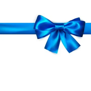 Decorative bow with horizontal blue ribbon. Blue bow for page decor isolated  Stock Illustration
