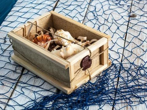 Decorative box with seashells Stock Photos