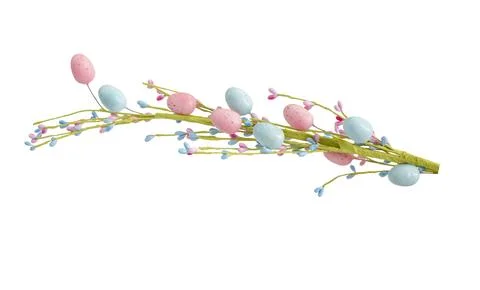 Decorative branch with Easter eggs isolated on white background. Stock Photos