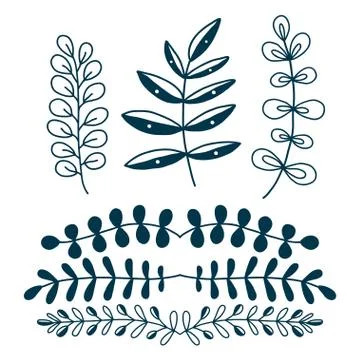 Decorative branches and leaves. Vector nature decorations. Leaves border elem Stock Illustration