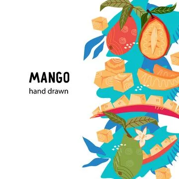 Decorative bright frame or border, card design with mango vector illustration Stock Illustration
