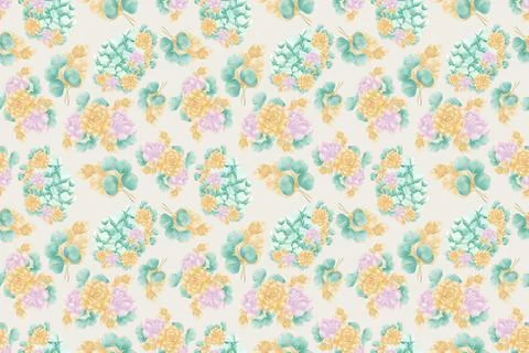 Decorative, bright seamless pattern of illustrations of flowers of succulents Stock Illustration