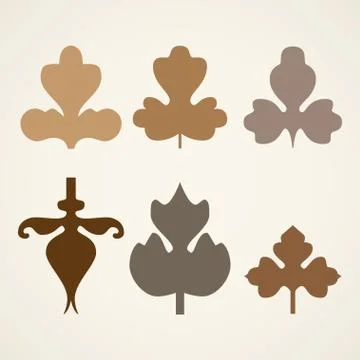 Decorative brown leaves pattern set isolated on white vector. Va Stock Illustration