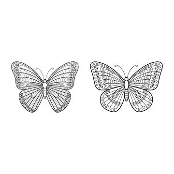 Decorative Butterfly Wing Pattern Silhouette and Vector Art Set Illustrazione stock