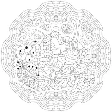 Decorative cake pattern on a patterned round substrate Stock Illustration