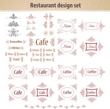 Decorative calligraphic design set of monograms - menu, cafe, food Stock Illustration