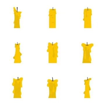 Decorative candle icon set, flat style 스톡 일러스트