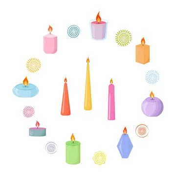 Decorative candles collection with decorative elements 스톡 일러스트