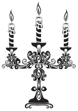 Decorative candlestick for three candles, stylization, isolated object on spr Stock Illustration
