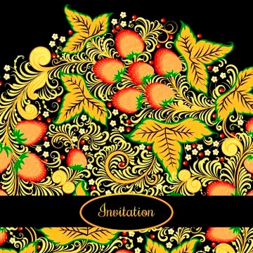 Decorative card with elements of traditional Russian national painting in Stock Illustration