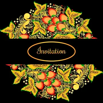 Decorative card with elements of traditional Russian national painting in Illustrazione stock