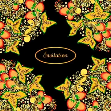 Decorative card with elements of traditional Russian national painting in Stock Illustration