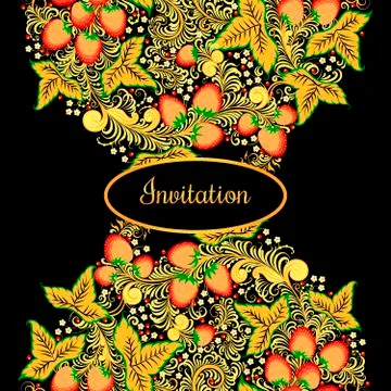 Decorative card with elements of traditional Russian national painting in Stock Illustration
