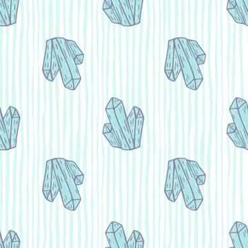 Decorative cartoon seamless pattern with blue crystals elements. White stripe Stock Illustration