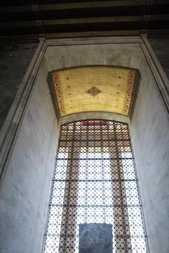 Decorative ceiling and window from Interior of the Mausoleum of Ataturk (An.. Stock Photos