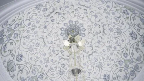 Decorative ceiling in a form of a dome with blue floral pattern. Scene. Hanging Stock Photos