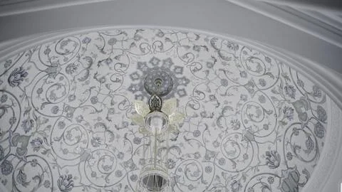Decorative ceiling in a form of a dome with blue floral pattern. Scene. Hanging Stock Photos