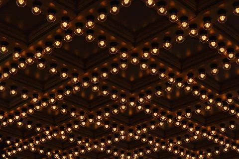 Decorative Ceiling With Pattern Of Glowing Light Bulbs Stock Photos