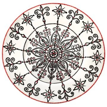 Decorative ceramic dish painted with a circular pattern, isolated on a white  Stock Photos