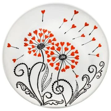 Decorative ceramic dish painted with a circular pattern, isolated on a white  Stock Photos