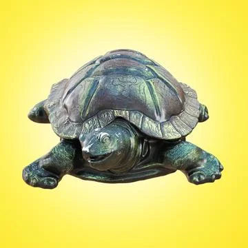 Decorative ceramic figurine of a turtle with an aged effect on a yellow backlit Stock Illustration