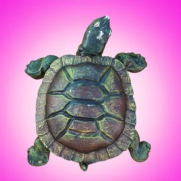 Decorative ceramic figurine of a turtle with an aged effect on a pink backlit イラスト素材