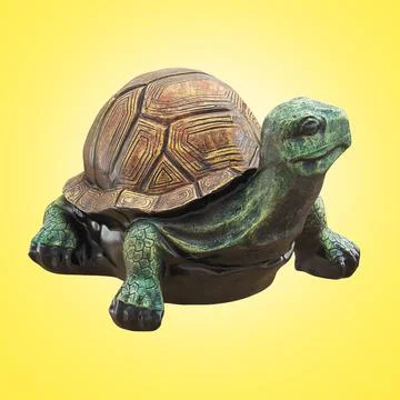 Decorative ceramic figurine of a turtle on a yellow background. 3d rendering Stock Illustration