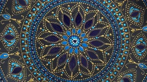 Decorative ceramic painted plate on background, rotate, dot painting Stock Footage 147554135
