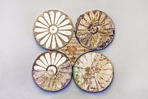 Decorative ceramic patchwork tiles on a white background Stock Photos
