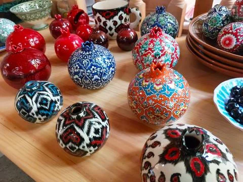Decorative ceramic pomegranates 스톡 사진