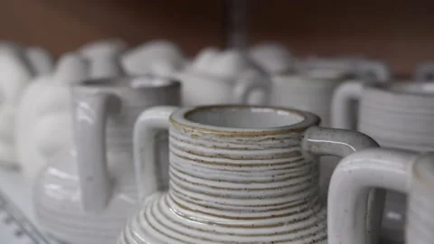 Decorative ceramic small flower vases on the store shelf Stock Footage 232972961
