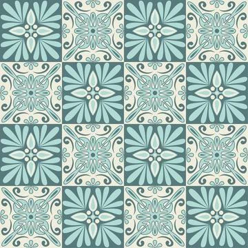 Decorative ceramic tile blue mint color and ornate arabic pattern, vintage .. Illustrazione stock
