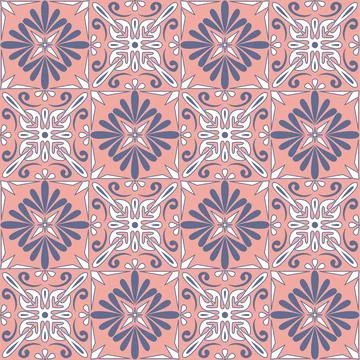 Decorative ceramic tile mosaic square shape, trendy purple lilac pink ornat.. Stock Illustration