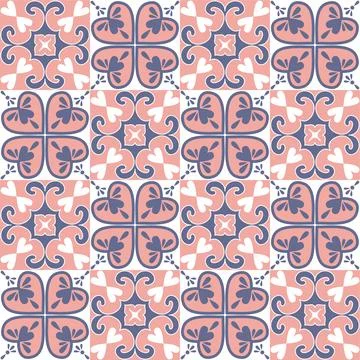 Decorative ceramic tile mosaic square shape, trendy purple lilac pink white.. Stock Illustration