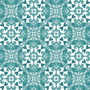 Decorative ceramic tile mosaic square shape, trendy green mint white pastel c Stockillustratie