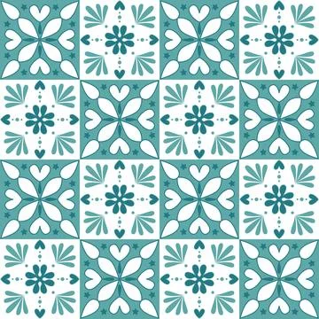 Decorative ceramic tile mosaic square shape, trendy green mint white pastel c Stockillustratie