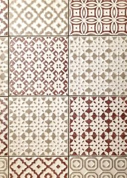 Decorative ceramic tile pattern with vintage geometric ornamental design Stock Photos