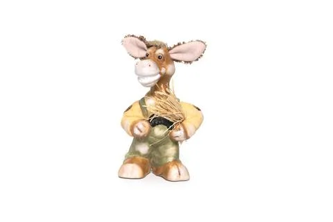 Decorative ceramic toy donkey on white background Stock Photos