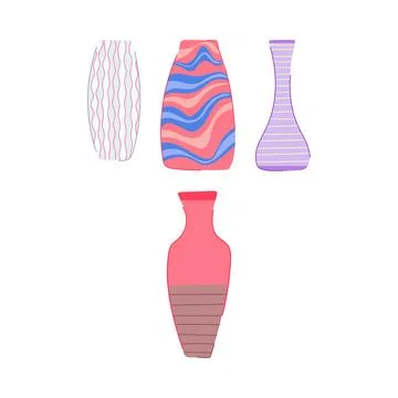 Decorative ceramic vases with retro abstract patterns Illustrazione stock
