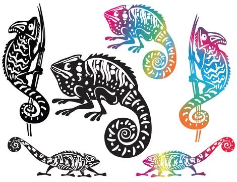 Decorative chameleons set, Stock Illustration