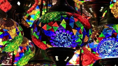 Decorative chandeliers in Grand bazaar. Istanbul, Turkey Stock Footage