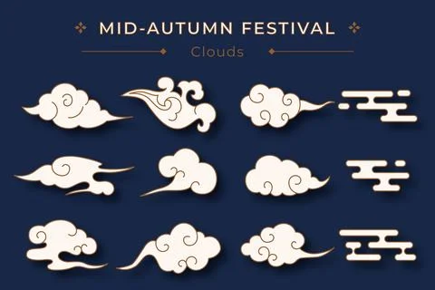 Decorative Chinese cloud collection for Mid Autumn Festival in modern simpl.. Stock Illustration
