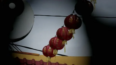 Decorative Chinese lanterns during Lunar New Year celebration Stock Footage 134176643